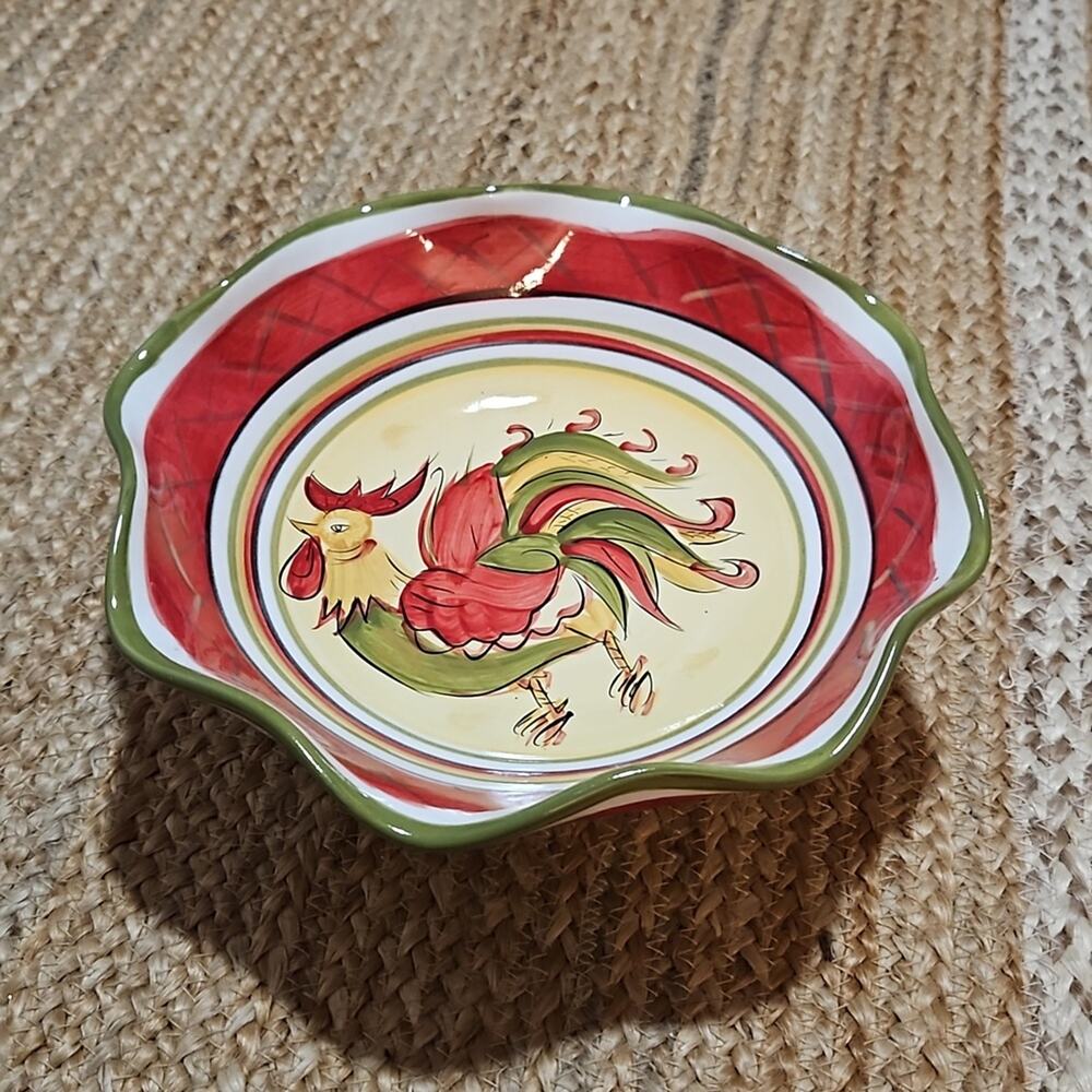 HD Design Rafael Rooster Red Ruffled Serving Platter Bowl Large Farmhouse